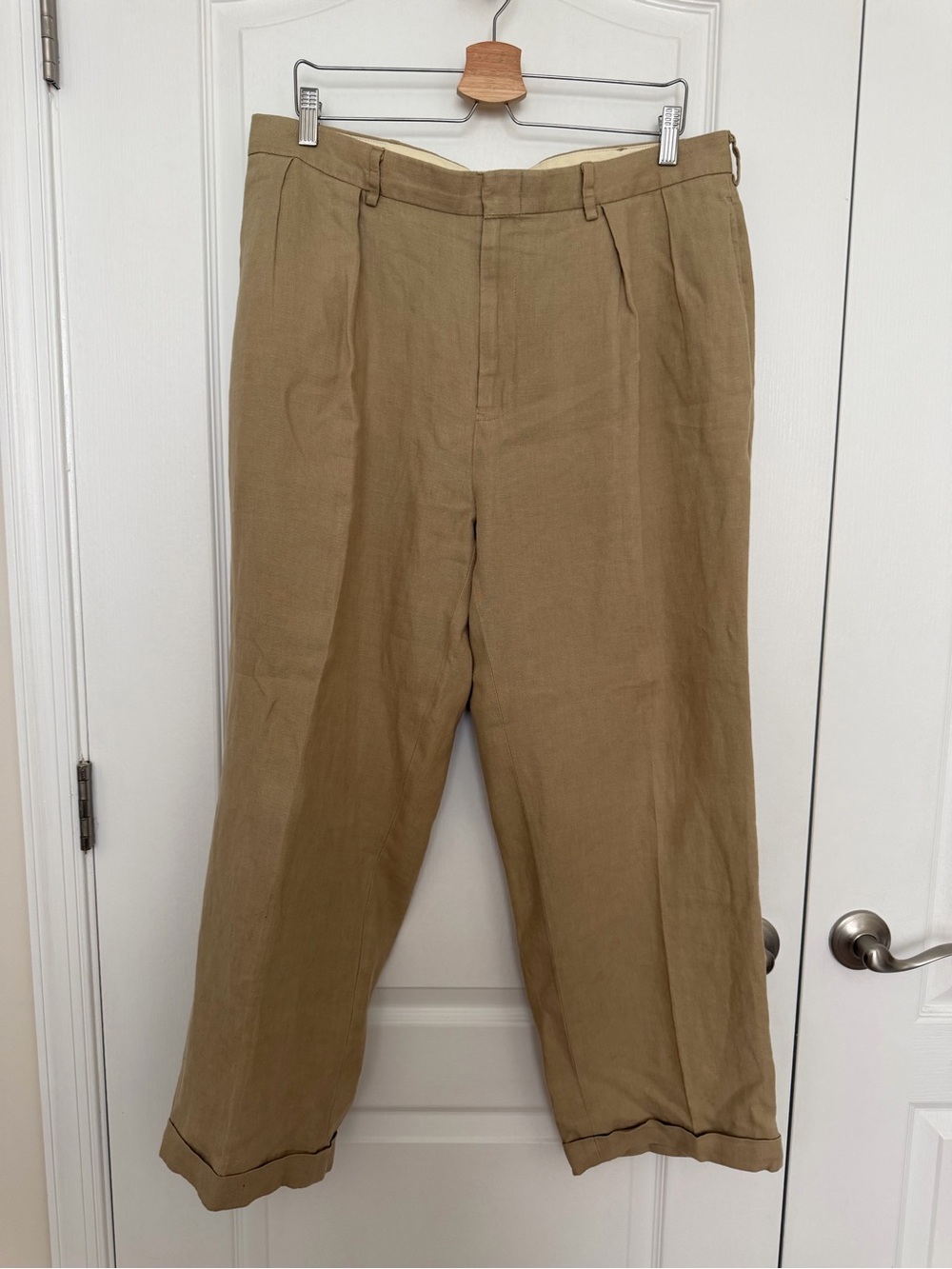 EUC Vintage Men's Casual Pleated 100% Linen Polo Ralph Lauren Pants-Tan 36 X 30